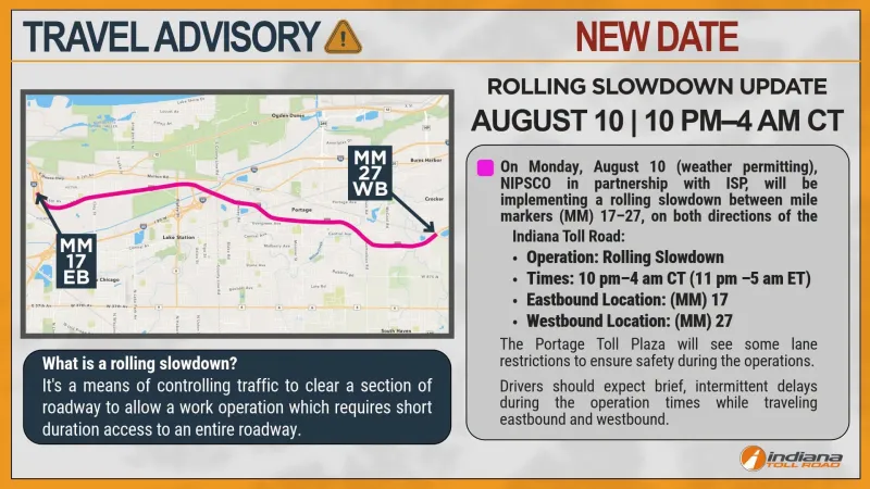 TRAVEL ADVISORY  POSTPONED ROLLING SLOWDOWN-- NEW DATE 8/10/2026