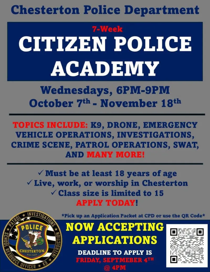 Chesterton Police Department accepting applications for 2nd Annual Citizen Police Academy