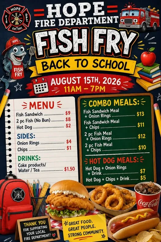 Hope Volunteer Fire Dept Fish Fry this Saturday