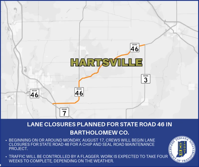 Lane Closures Planned for State Road 46 in Bartholomew County