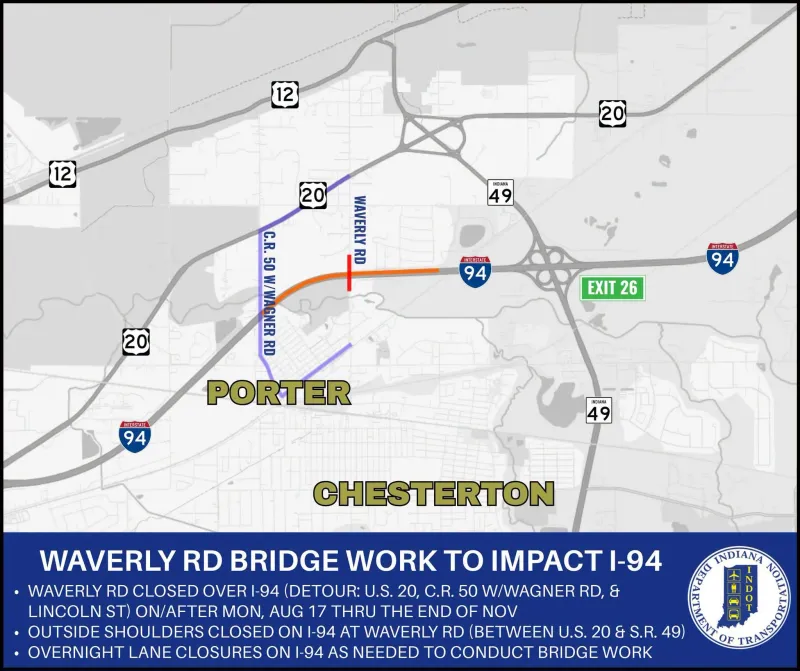 Bridge work to close Waverly Road and impact I-94