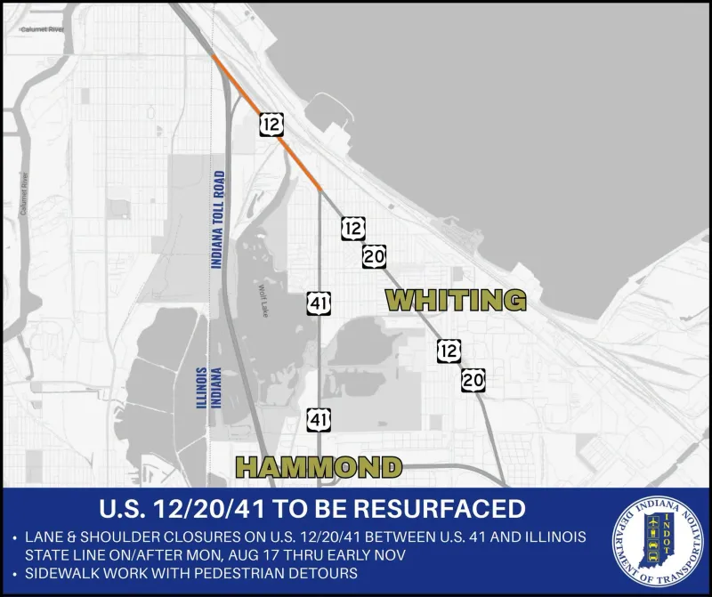 U.S. 12 to be resurfaced between U.S. 41 and Illinois state line