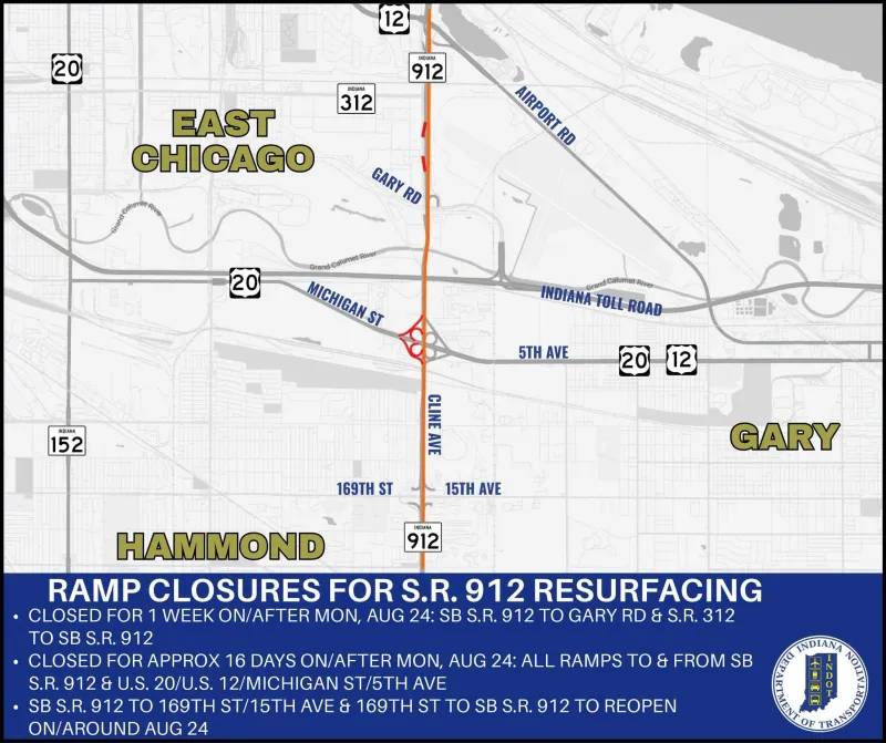 Ramp Closures -- State Road 912/Cline Ave in Lake County
