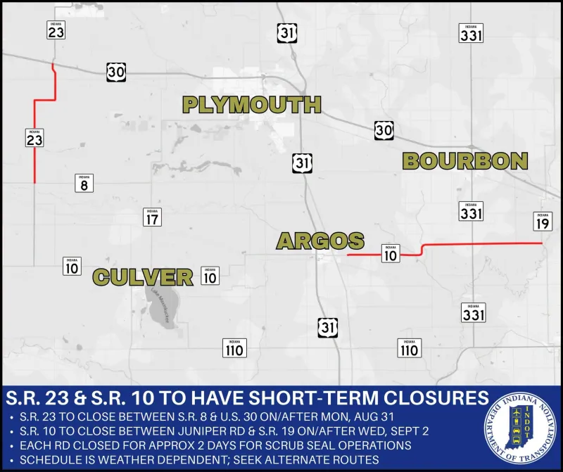 S.R. 23 and S.R. 10 to close for seal coat operations in Starke and Marshall counties