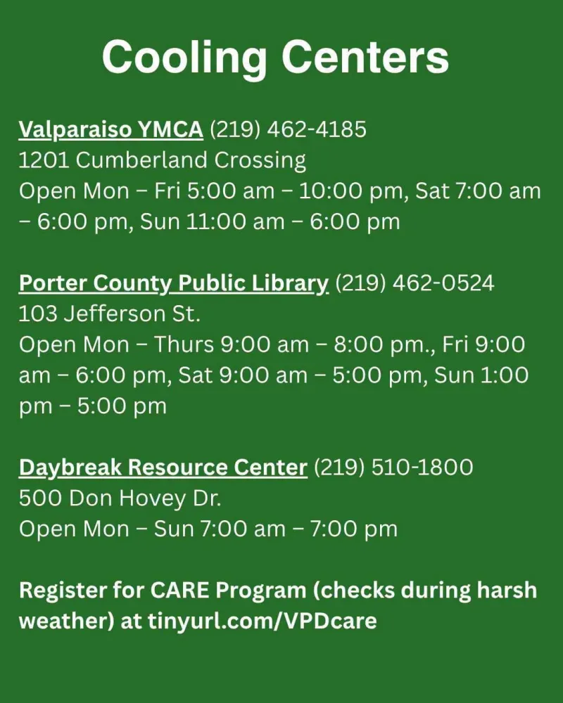 City of Valparaiso reminds public of cooling centers during heat