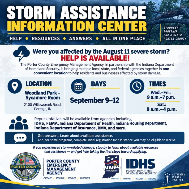 Porter County Emergency Management announces storm assistance information center days