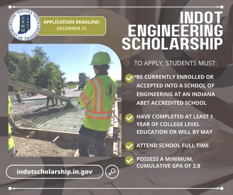 Application window now open for INDOT Engineering Scholarship