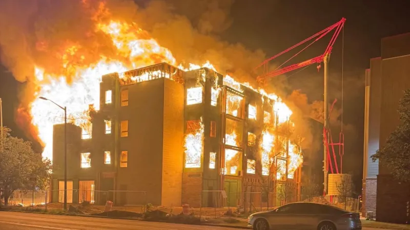 Flames engulf Stadium Flats Apartments construction site in downtown South Bend