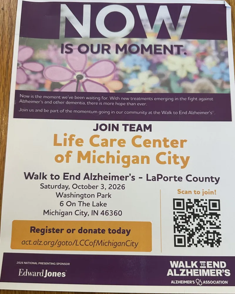 Join TEAM LIFE CARE CENTER of Michigan City Walk to END Alzheimer's