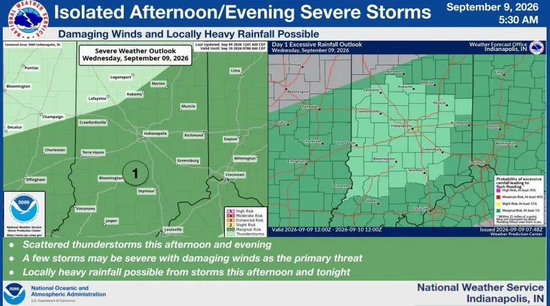 Most of Indiana under marginal risk of severe weather tonight