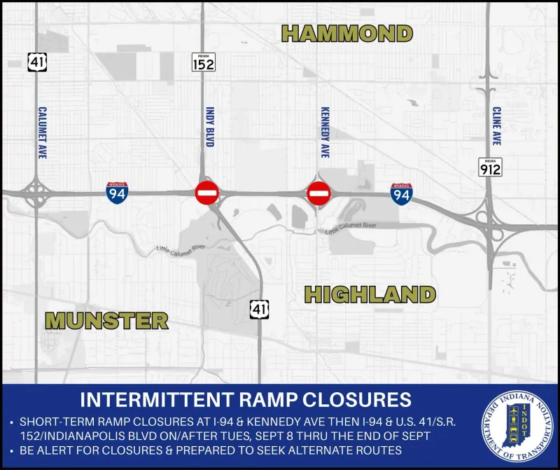 Kennedy Ave and Indianapolis Blvd interchanges to have short-term closures