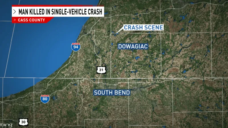 One dead in single vehicle crash in Silver Creek Township in Cass County