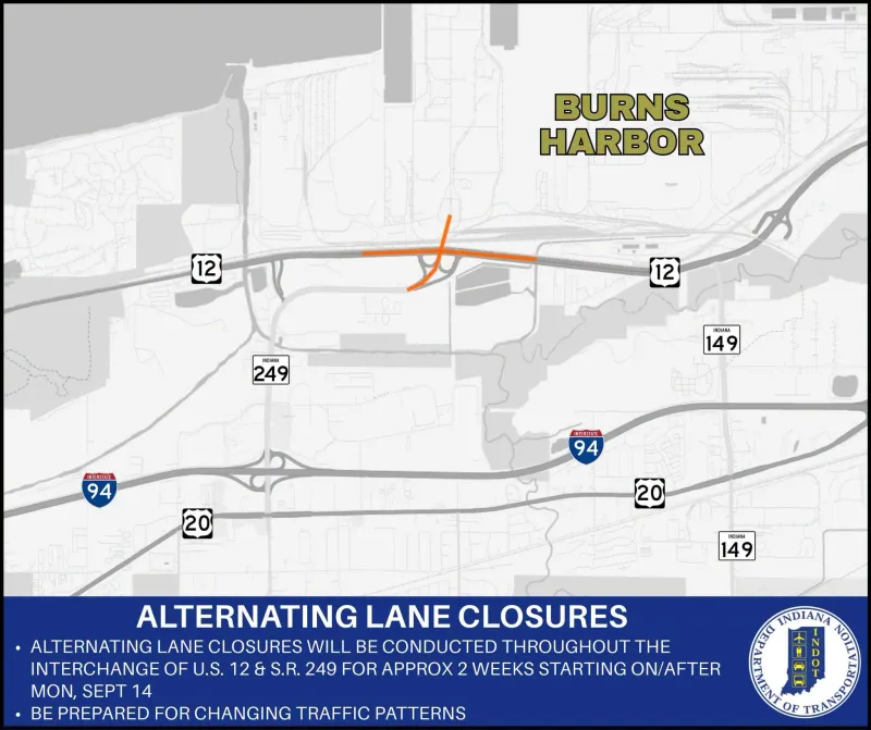 U.S. 12 and State Road 249 interchange to have lane closures