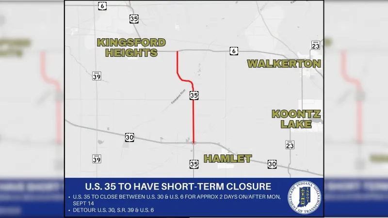 Part of US 35 will be closed for maintenance beginning Sept. 14