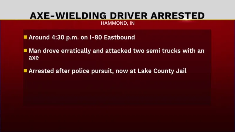 Man arrested after attacking two semi trucks with an axe