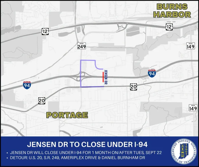 Road Closure -- Jensen Drive in Porter County