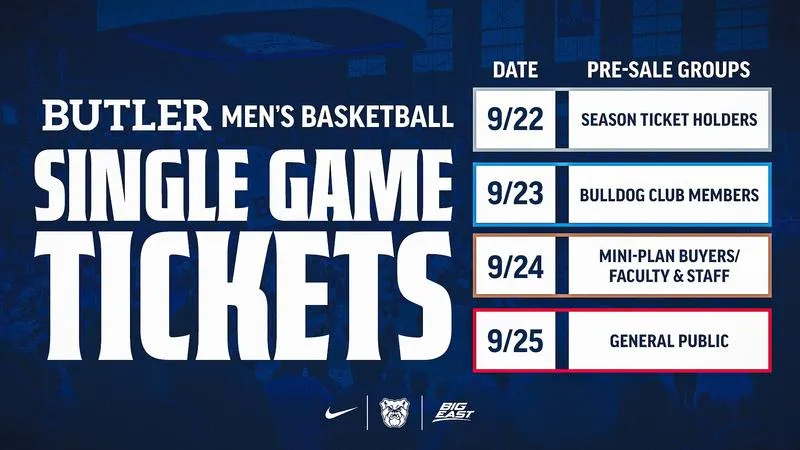 Butler Men's Basketball Single-Game Tickets on Sale to General Public Friday