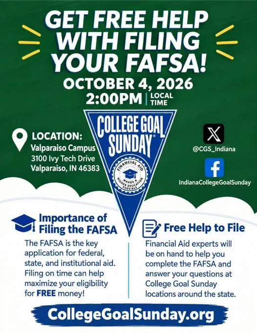 Ivy Tech Valparaiso to offer free FAFSA assistance during College Goal Sunday