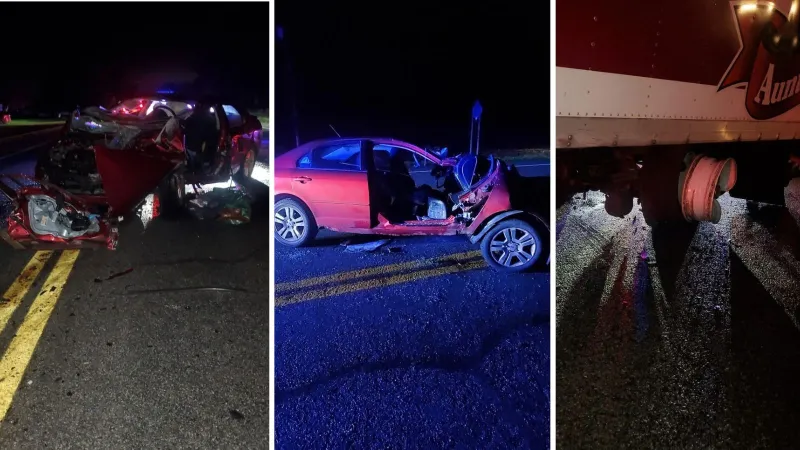 Driver extricated from car after striking side of delivery truck