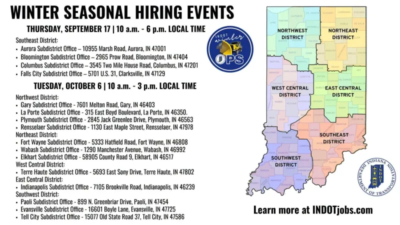 INDOT hosting next hiring event for seasonal work Oct. 6