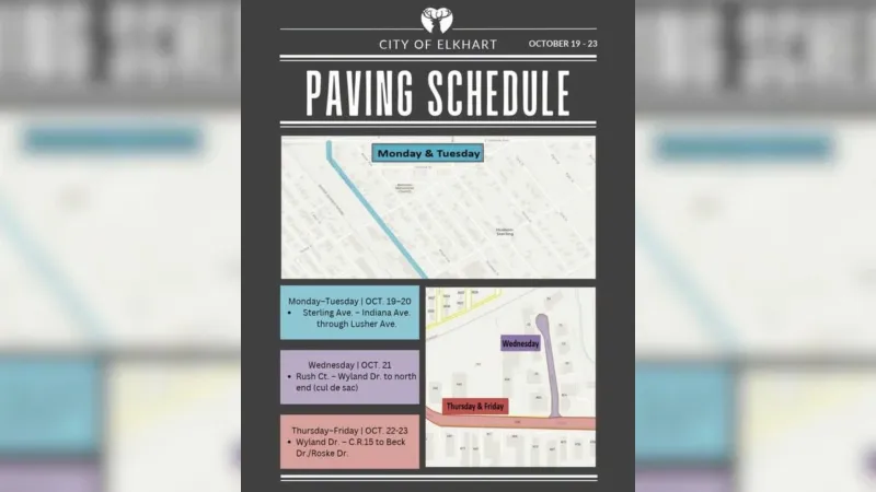Multiple streets will be paved starting on Oct. 19 in Elkhart