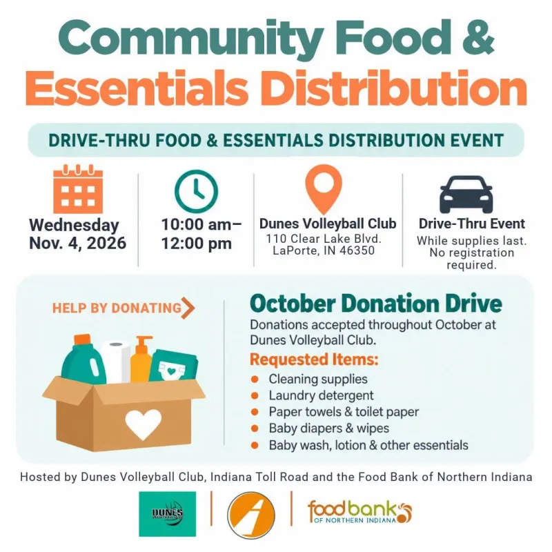 Indiana Toll Road, Food Bank of Northern Indiana, Dunes 14 Black National Volleyball Club to host Drive-Up Food and Essentials Distribution Day