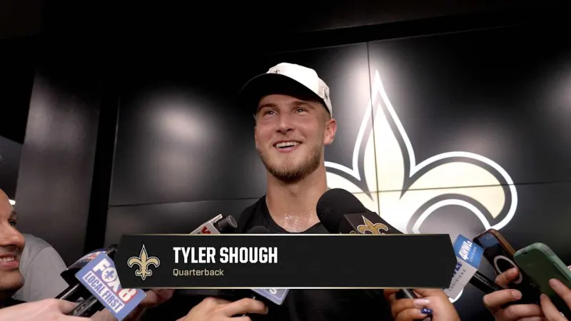 Tyler Shough on Erik McCoy, offseason workouts | Saints Minicamp 2026