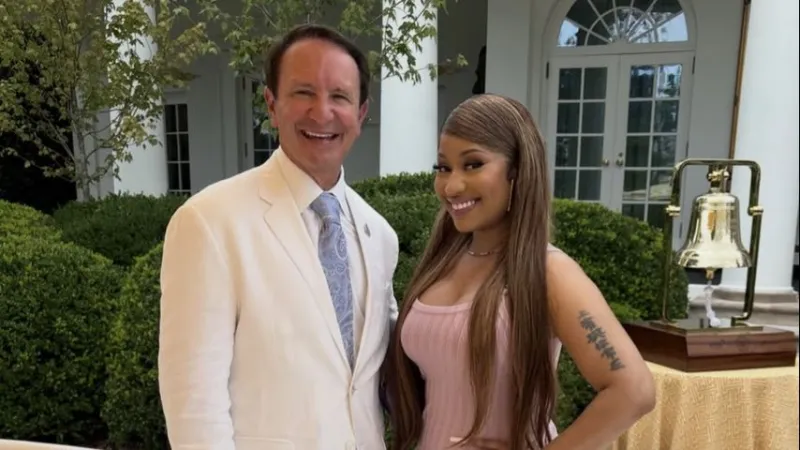 Gov. Jeff Landry poses with Nicki Minaj at White House Rose Garden luncheon