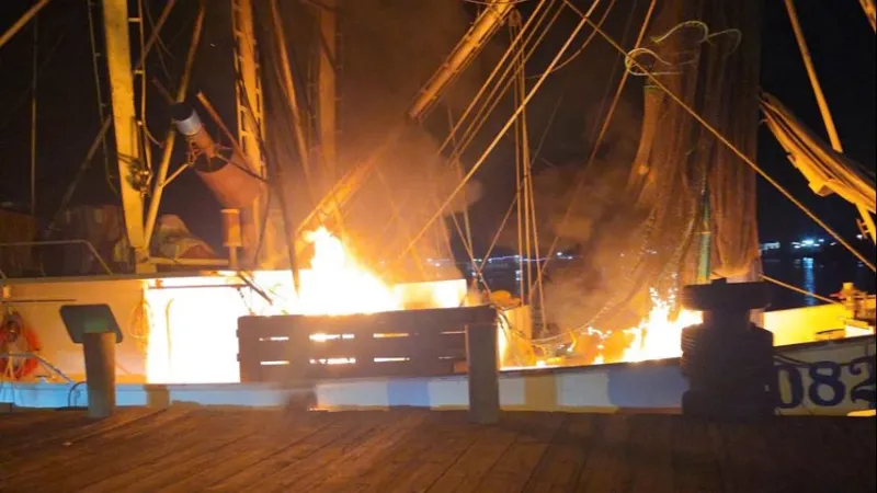 Shrimping boat on the Atchafalaya caught on fire early Tuesday morning