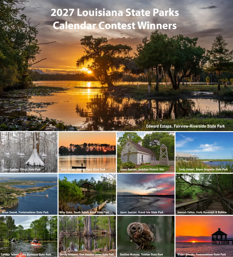 LOUISIANA STATE PARKS ANNOUNCES WINNERS OF2027 PROMOTIONAL CALENDAR PHOTO CONTEST