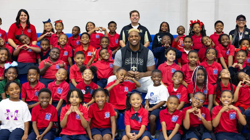 Photos: Cam Jordan visits Alice M. Harte Charter School