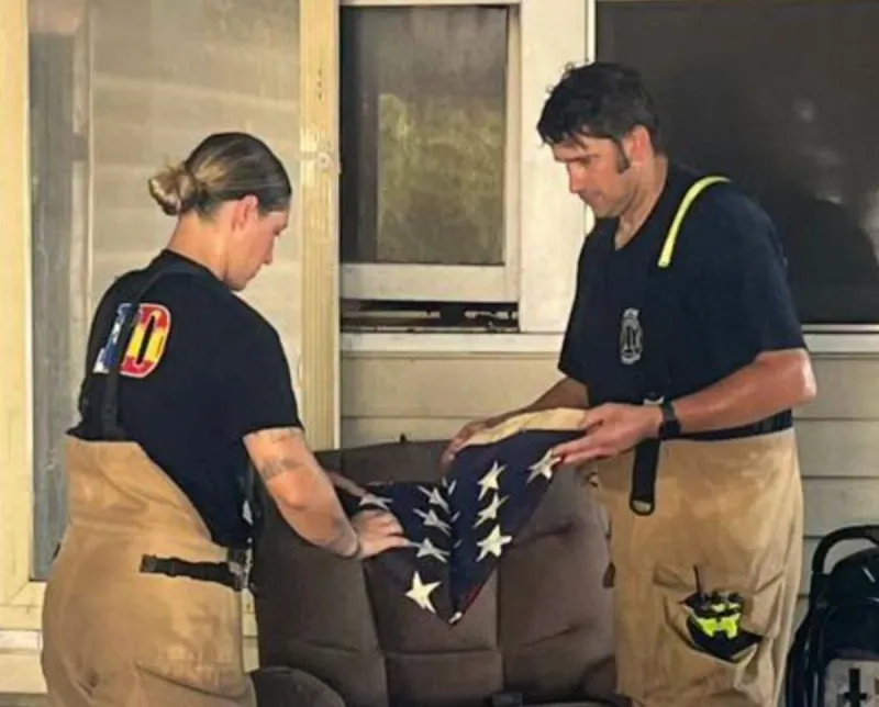 Lafayette Firefighters Remove American Flag From House Fire