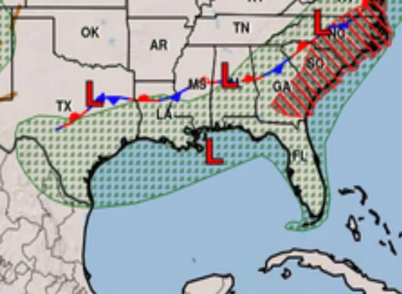 Low Pressure Develops Off Coast of Louisiana, More Rain to Come