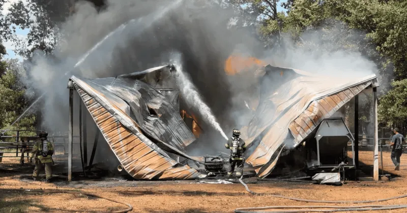 Caddo firefighters race to stop barn fire from reaching animals