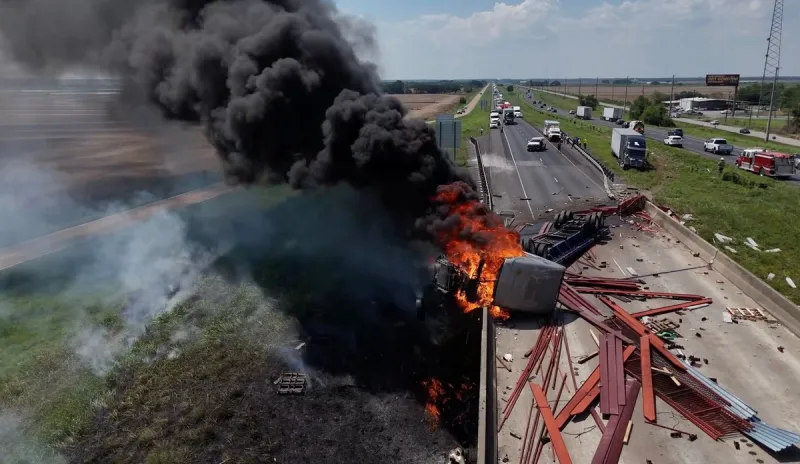 Driver Walks Away After Fiery 18-Wheeler Crash Near Crowley