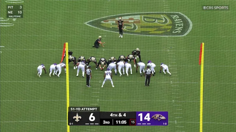 Daniel Carlson's 51-yard FG trims Ravens' lead to 14-9 in third quarter