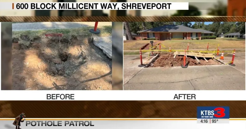 KTBS 3 Pothole Patrol highlights road hazard and repair in Shreveport