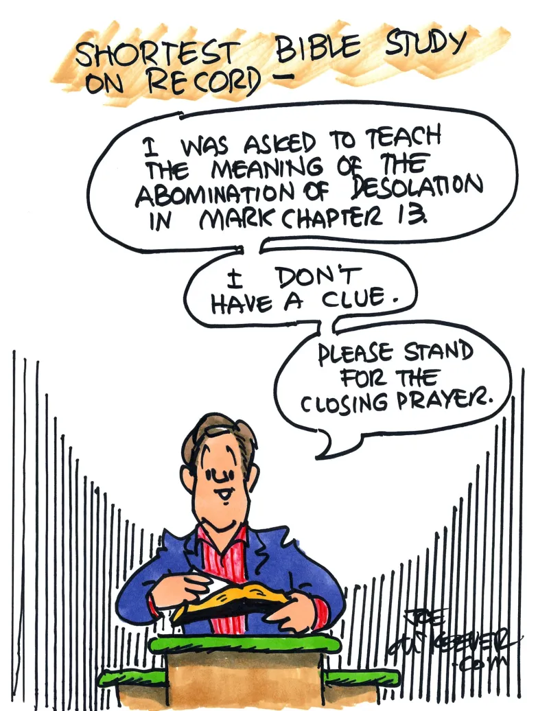 Shortest Bible study on record (Cartoon: Joe McKeever)