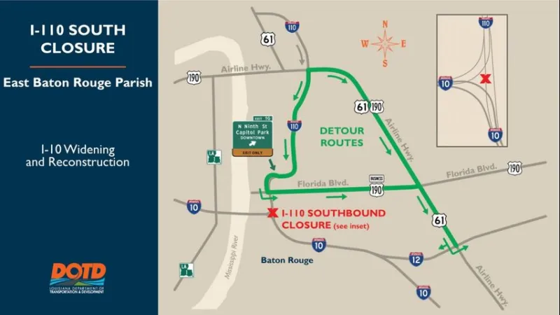 DOTD announces new lane closures in Baton Rouge as part of the I-10 widening project