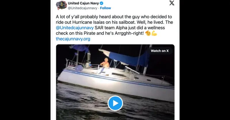 Boater who went viral for riding out Isaias in the Gulf survives the night: 'Holy cow'