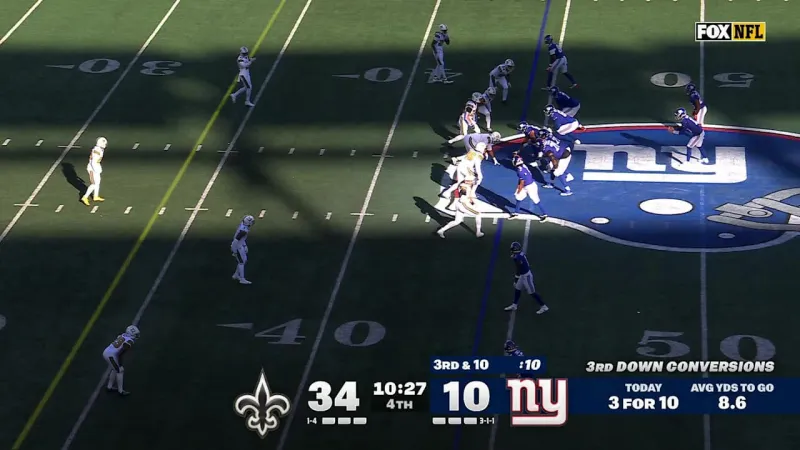 J.J. McCarthy's first interception as a Giant locates Martin Emerson Jr. | Saints-Giants Highlights