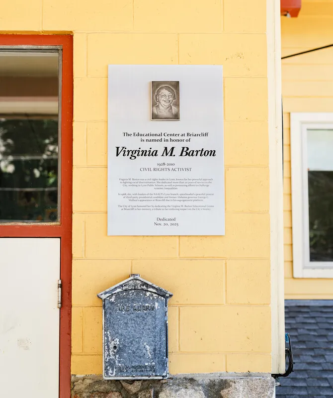 Plaque honoring Virginia M. Barton installed at school
