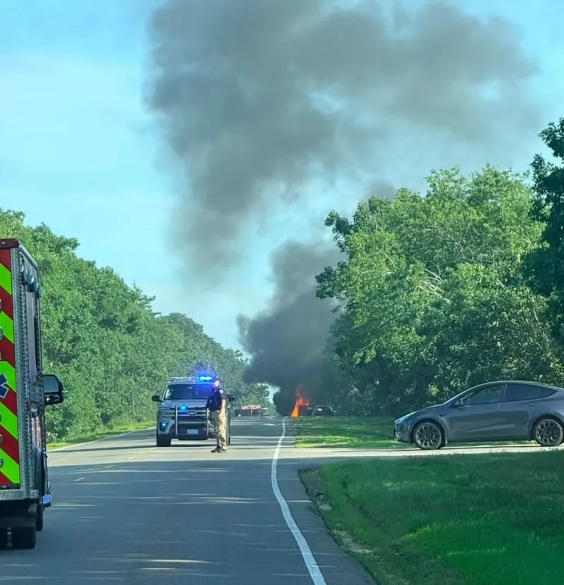 Engine fire engulfs box truck in Edgartown