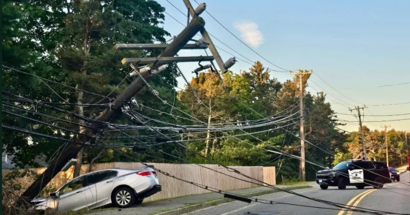 Portion Of Route 28 Closed After Vehicle Strikes Pole; Down Lines, Patient Transported