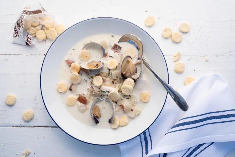 Striped Bass and Clam Chowder