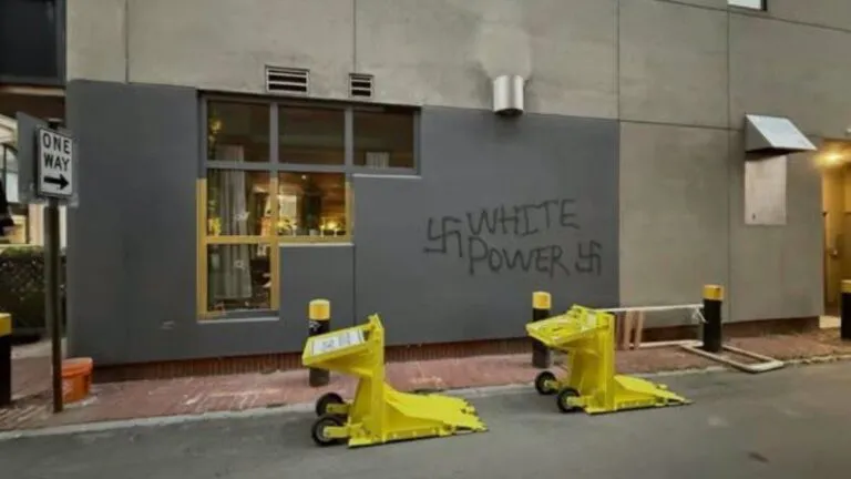 Manchester, NH coffee shop vandalized white supremacist graffiti, broken windows