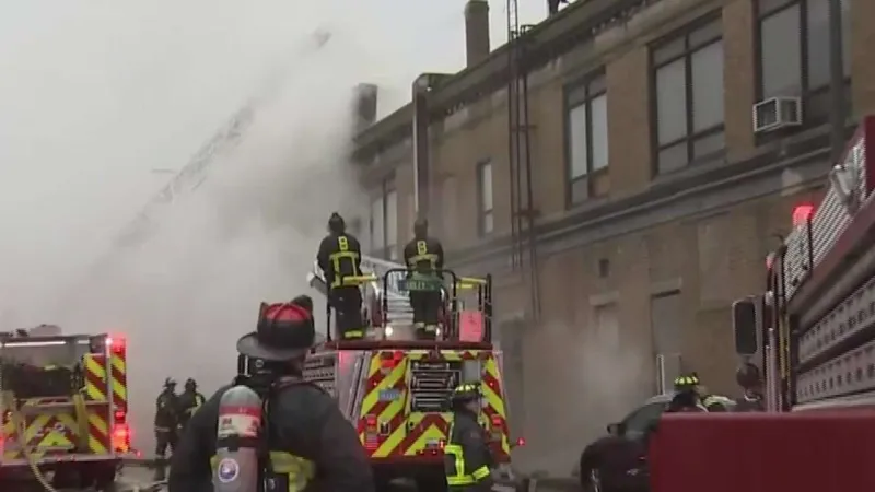 Crews battle fire in Roxbury