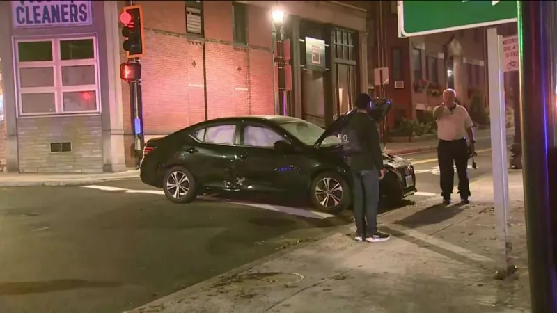 Car hits gas line, crashes into Brookline building