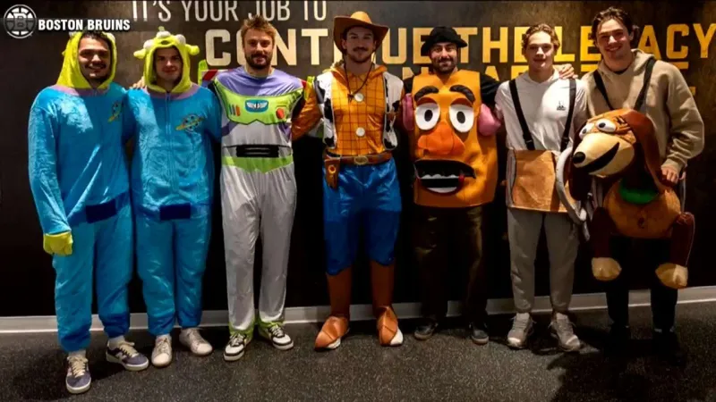 Bruins dress up in Toy Story costumes for annual Halloween visit to Boston Children's Hospital
