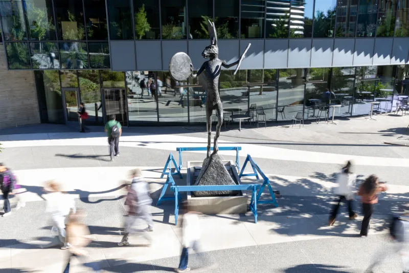 Northeastern unveils statue of 16-foot hare outside ISEC